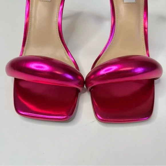 STEVE MADDEN Partay Pink Metallic Bubble Strap Square Toe Stiletto Sandals Heels - Picture 2 of 15
